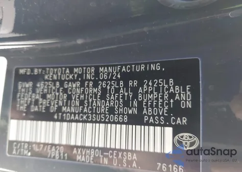 2025 Toyota Camry Se from USA, damaged, VIN 4T1DAACK3SU520668